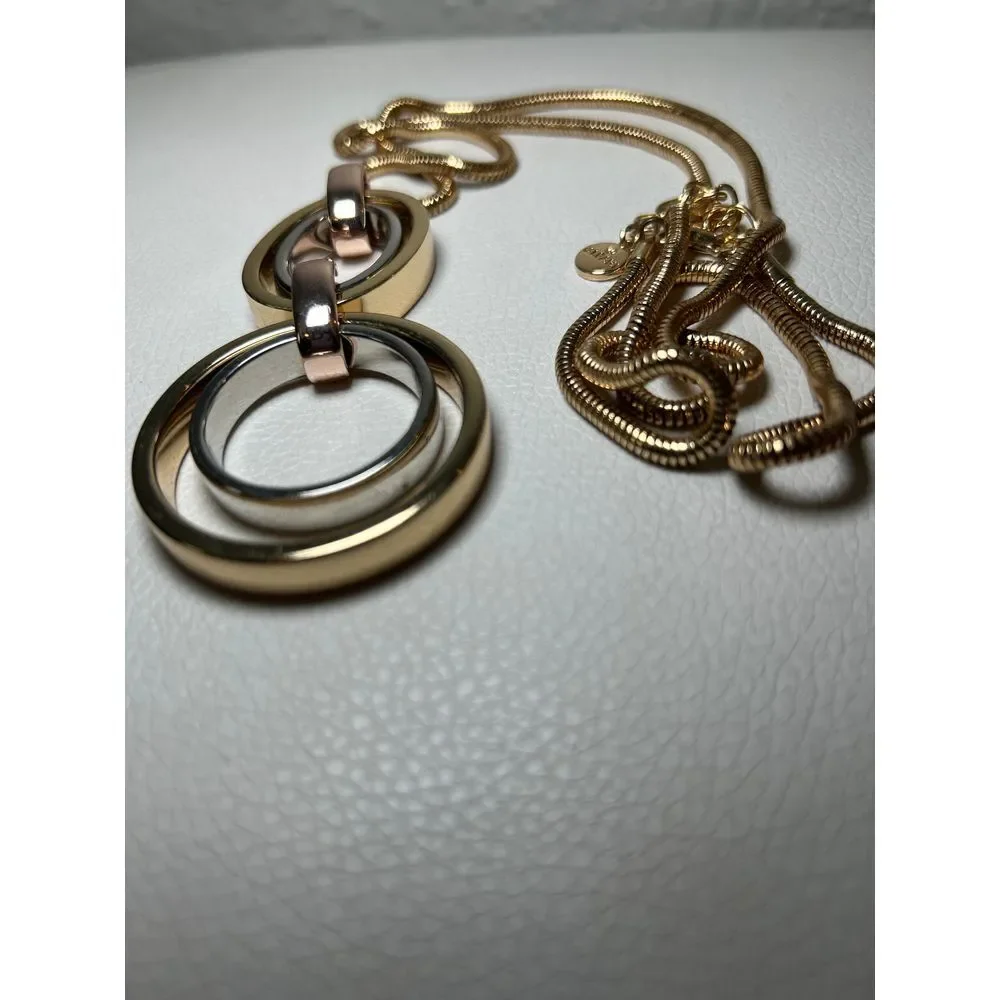 Alfani Two-Tone‎ Gold and Silver Open Hoop Link Pendant 32